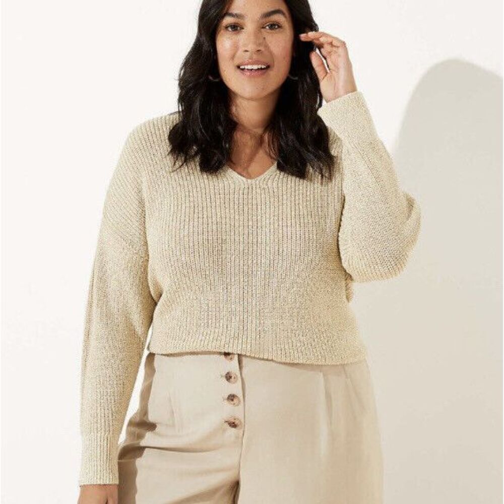 LOFT Plus Tie Back Double V Sweater Size 16/18 Plus New - Picture 3 of 4